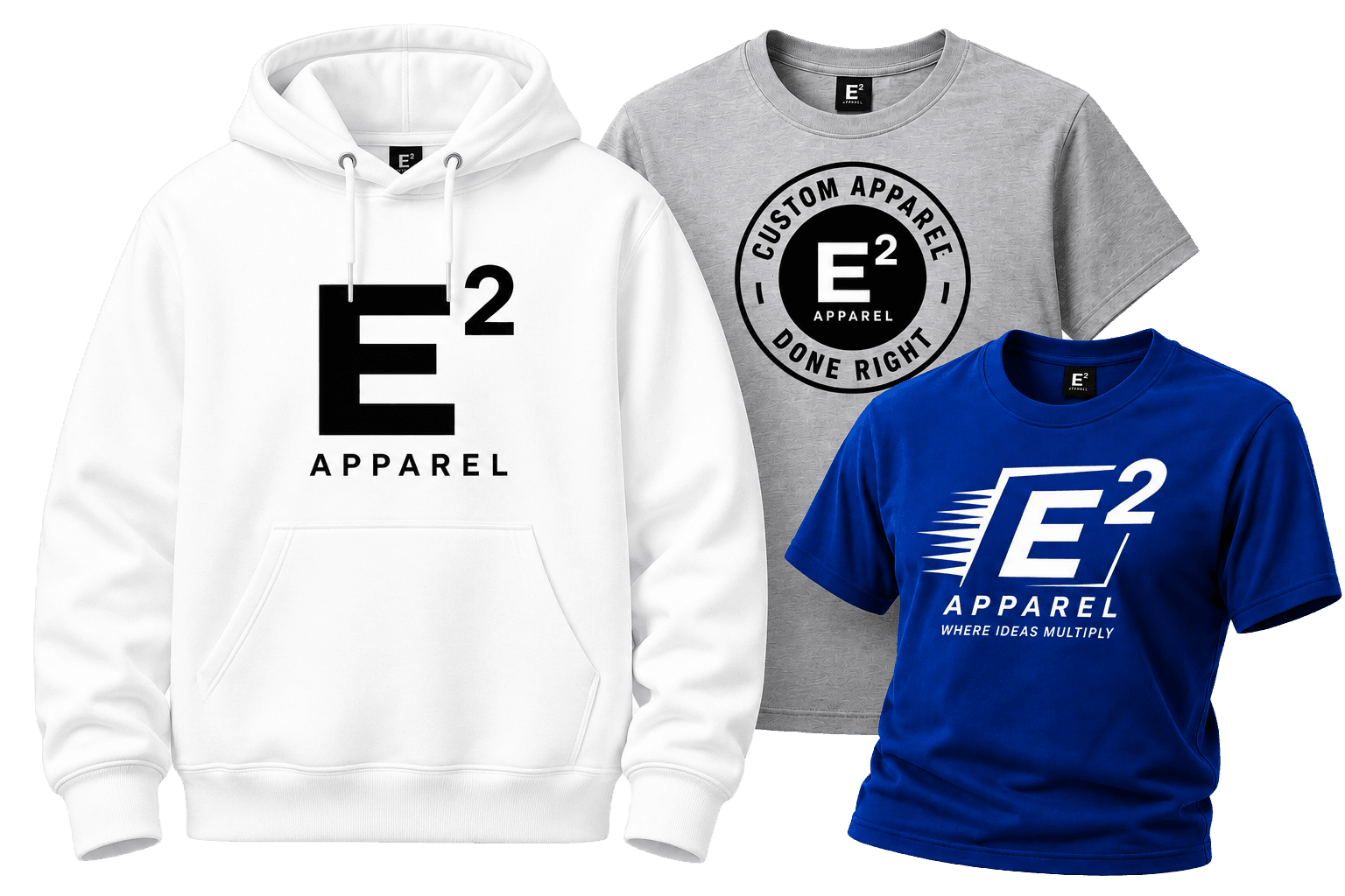 E² Apparel hoodie and t-shirts